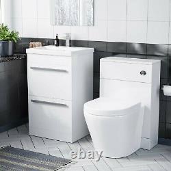 1000mm Floor Standing Vanity 2 Drawer Gloss White With Back To Wall Toilet