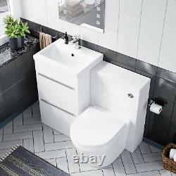 1000mm Floor Standing Vanity 2 Drawer Gloss White With Back To Wall Toilet