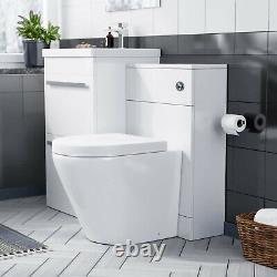 1000mm Floor Standing Vanity 2 Drawer Gloss White With Back To Wall Toilet