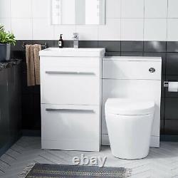 1000mm Floor Standing Vanity 2 Drawer Gloss White With Back To Wall Toilet