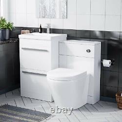1000mm Floor Standing Vanity 2 Drawer Gloss White With Back To Wall Toilet