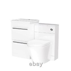 1000mm Floor Standing Vanity 2 Drawer Gloss White With Back To Wall Toilet