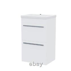 1000mm Floor Standing Vanity 2 Drawer Gloss White With Back To Wall Toilet