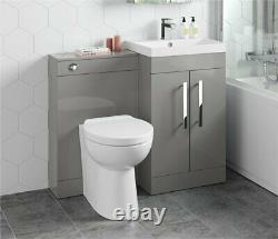 1000mm Pebble Grey Square High Gloss Combined Vanity Unit back to wall toilet wc