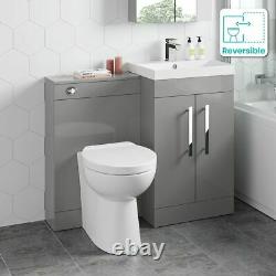 1000mm Pebble Grey Square High Gloss Combined Vanity Unit back to wall toilet wc