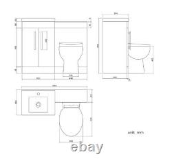 1000mm Pebble Grey Square High Gloss Combined Vanity Unit back to wall toilet wc