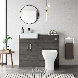 1000mm Slimline Square Charcoal Elm Combined Vanity Unit back to wall toilet wc