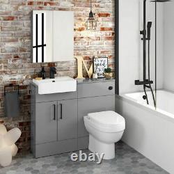 1000mm Slimline Square Grey Gloss Combined Vanity Unit back to wall toilet wc