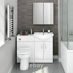 1048mm White Gloss Vanity Basin Unit + Back to Wall Toilet Furniture Set