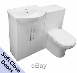 1050 Back To Wall Bathroom Vanity 550 Ceramic Basin Unit & Toilet Pan White