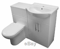 1050 Back To Wall Bathroom Vanity 550 Ceramic Basin Unit & Toilet Pan White