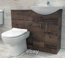 1050mm Walnut Oak Finish Bathroom Furniture Vanity Set Basin Sink + Toilet Unit