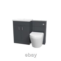 1100mm Dark Grey Basin Vanity Unit & Rimless Back To Wall Toilet