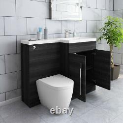 1100mm Grey Bathroom Vanity Unit Basin Sink Back to Wall Toilet Furniture Suite