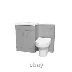 1100mm Grey Vanity Basin Cabinet, WC Unit & Back To Wall Toilet