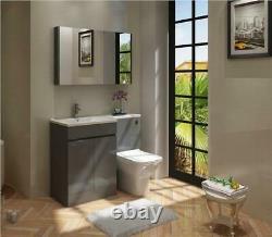 1100mm L Shape LH Hand Vanity Unit Sink Basin BTW Toilet WC Unit Anthracite Grey