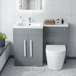 1100mm Left Flat Pack Vanity Basin, WC Unit & Back To Wall Toilet Light Grey