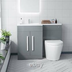1100mm Left Flat Pack Vanity Basin, WC Unit & Back To Wall Toilet Light Grey