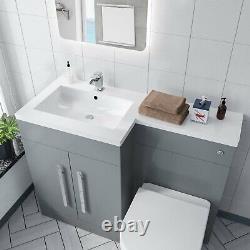 1100mm Left Flat Pack Vanity Basin, WC Unit & Back To Wall Toilet Light Grey