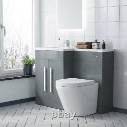 1100mm Left Flat Pack Vanity Basin, WC Unit & Back To Wall Toilet Light Grey