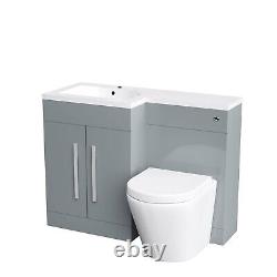 1100mm Left Flat Pack Vanity Basin, WC Unit & Back To Wall Toilet Light Grey