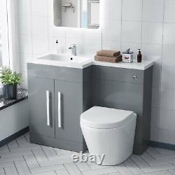 1100mm Left Flat Pack Vanity Basin, WC Unit & Back To Wall Toilet Light Grey