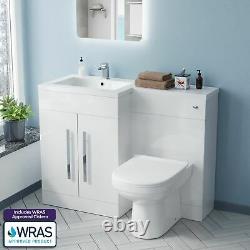 1100mm Left Hand Basin White Vanity Cabinet and WC Back To Wall Toilet Aubery