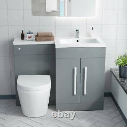 1100mm Right Flat Pack Vanity Basin, WC Unit & Back To Wall Toilet Light Grey