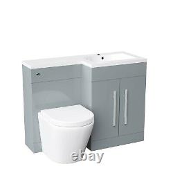1100mm Right Flat Pack Vanity Basin, WC Unit & Back To Wall Toilet Light Grey