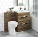 1100mm Square Walnut Combined Vanity Unit 2 Draws Back To Wall Toilet Wc L Shape