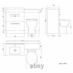 1100mm Square Walnut Combined Vanity Unit 2 Draws back to wall toilet wc L shape