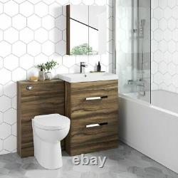 1100mm Square Walnut Combined Vanity Unit 2 Draws back to wall toilet wc L shape
