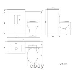1100mm Square Walnut Combined Vanity Unit back to wall toilet wc