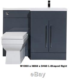 1100mm Vanity Unit Furniture Back to Wall WC Toilet Basin Sink Grey L Shaped