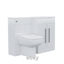 1100mm White RH Vanity Unit Basin Sink Cabinet and BTW Toilet Flat Pack