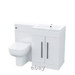 1100mm White RH Vanity Unit Basin Sink Cabinet and BTW Toilet Flat Pack