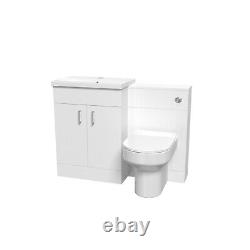 1100mm White Vanity Basin Cabinet, WC Unit & Back To Wall Toilet