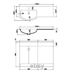 1100mm left Hand oval Gloss Combined Vanity Unit back to wall toilet wc