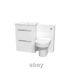 1110mm White Drawers Basin Vanity, WC Unit, Back To Wall Comfort Toilet