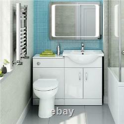 1138mm White Gloss Vanity Basin Unit + Back to Wall Toilet Furniture Set