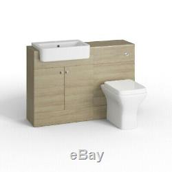 1160mm Harper Oak Effect Combined Vanity Unit toilet pan basin Back to Wall Pan
