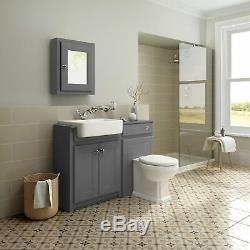 1167mm Midnight Grey Combined Vanity Unit Back to Wall Toilet Mirror floor stand