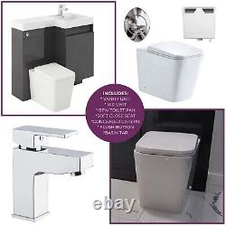 1200mm Grey Bathroom Combination BTW Vanity Unit Set & Toilet Pan Seat Tap LH