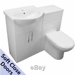 1250 Back To Wall Vanity Cabinet Ceramic Basin Sink 650 Toilet Unit & Pan White