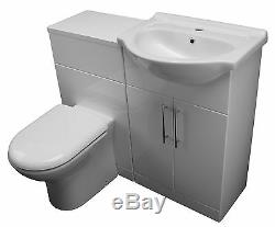 1250 Back To Wall Vanity Cabinet Ceramic Basin Sink 650 Toilet Unit & Pan White