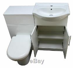 1250 Back To Wall Vanity Cabinet Ceramic Basin Sink 650 Toilet Unit & Pan White