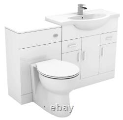 1250mm Bathroom Basin Vanity Unit & Sink Back to Wall Toilet Modern Round White