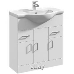 1250mm Bathroom Basin Vanity Unit & Sink Back to Wall Toilet Modern Round White