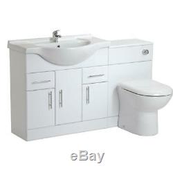 1350mm Gloss White Bathroom Vanity Unit Cabinet & 500mm Back To Wall Toilet Pan