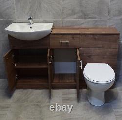 1350mm Walnut Drawerline Vanity Set Bathroom Storage Toilet + Basin Sink